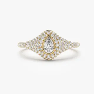 14K gold pear-shaped diamond signet ring with pavé diamond halo by Ferkos Fine Jewelry