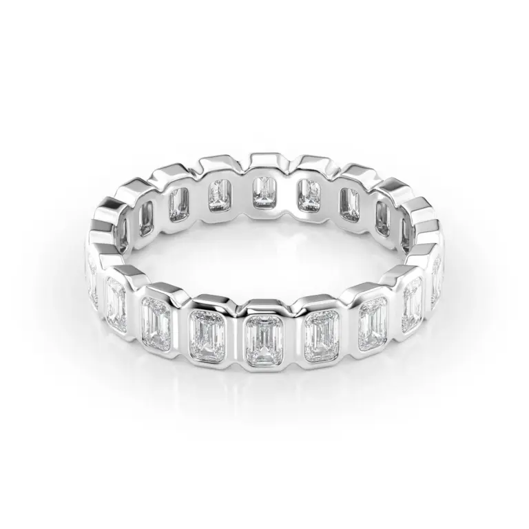 eyzar Emerald Bezel Eternity Ring in 14K white gold with 2.0 ct emerald‑cut diamonds