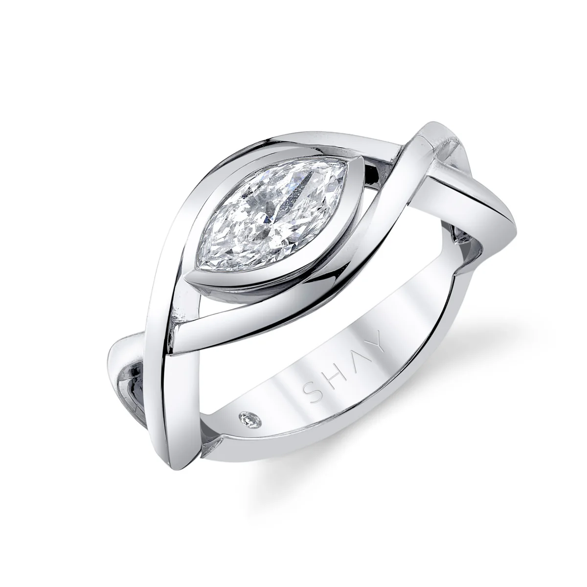Elegant vine-inspired pinky ring set with marquise diamond and pavé accents in artisanal gold by SHAY