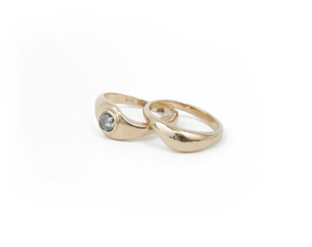 Gray diamond bezel ring by Seaworthy PDX in 14K recycled gold, designed to stack elegantly or stand alone