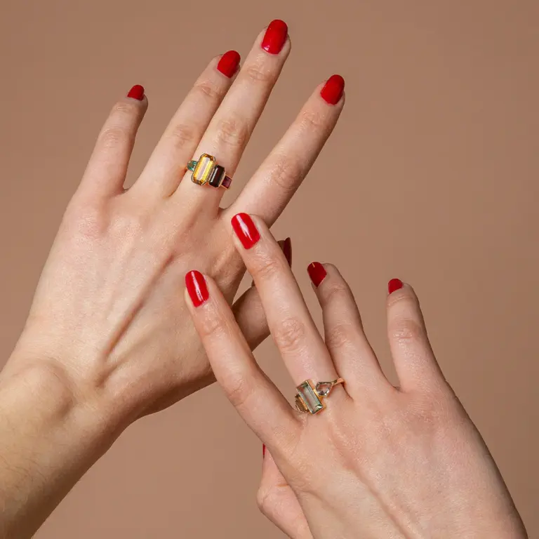 Model wearing the Path Ring, emphasizing its bold and artistic aesthetic.