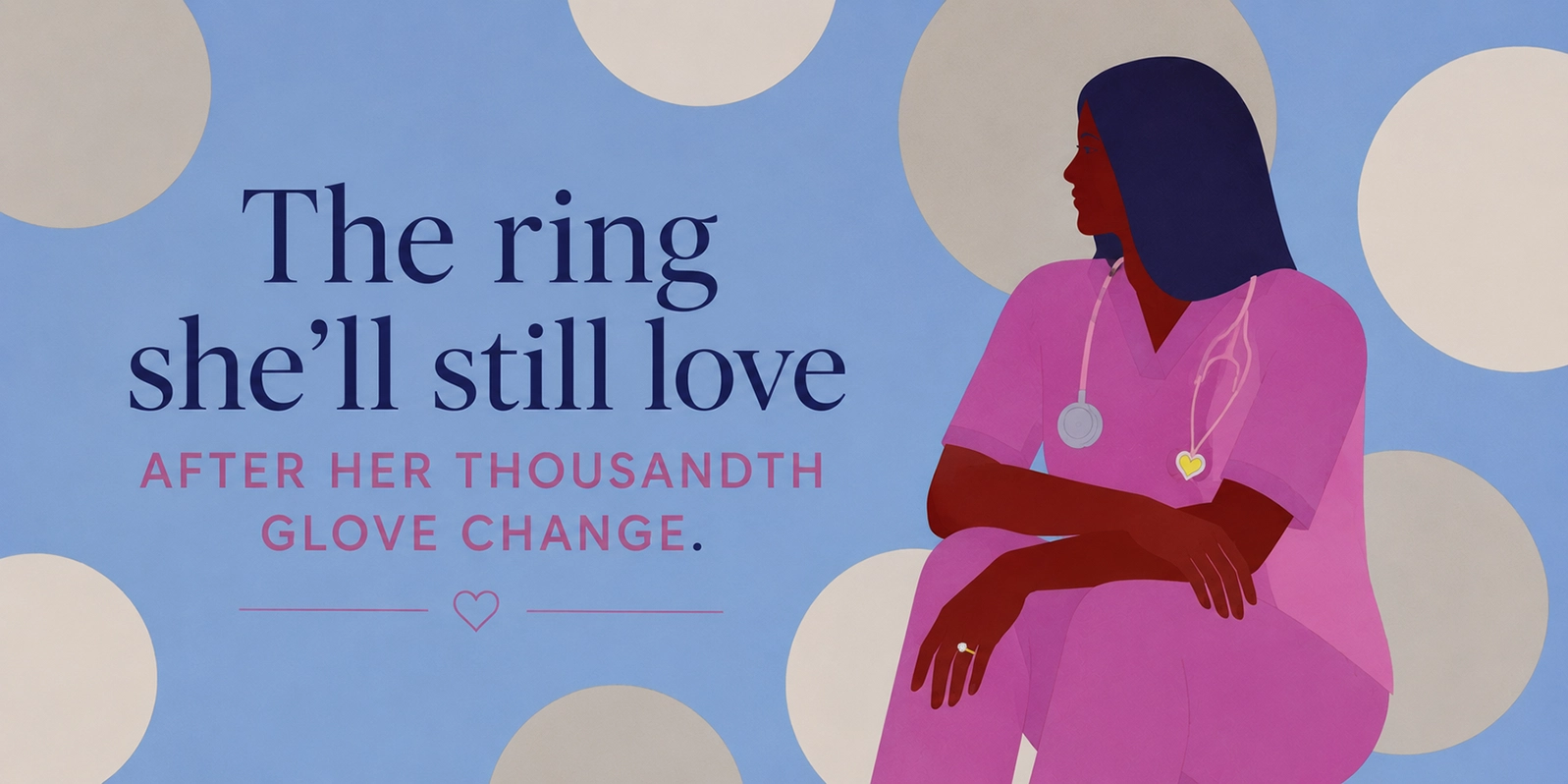 Illustration of a nurse wearing her engagement ring — willyoulove.me's honest guide to engagement rings for nurses