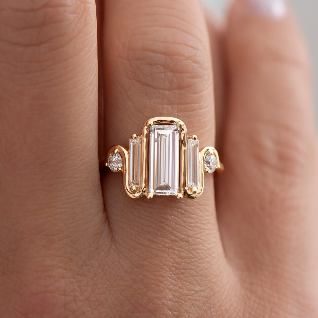 Triple Baguette Diamond Wave Ring Large Closeup
