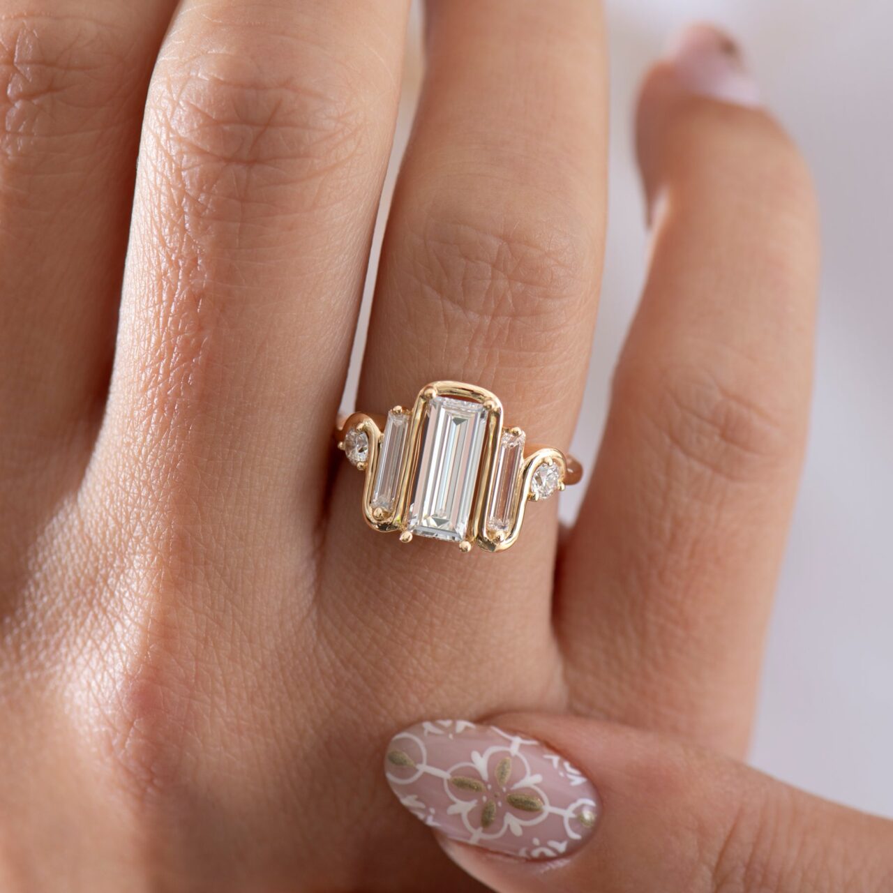 Triple Baguette Diamond Wave Ring Large On Hand