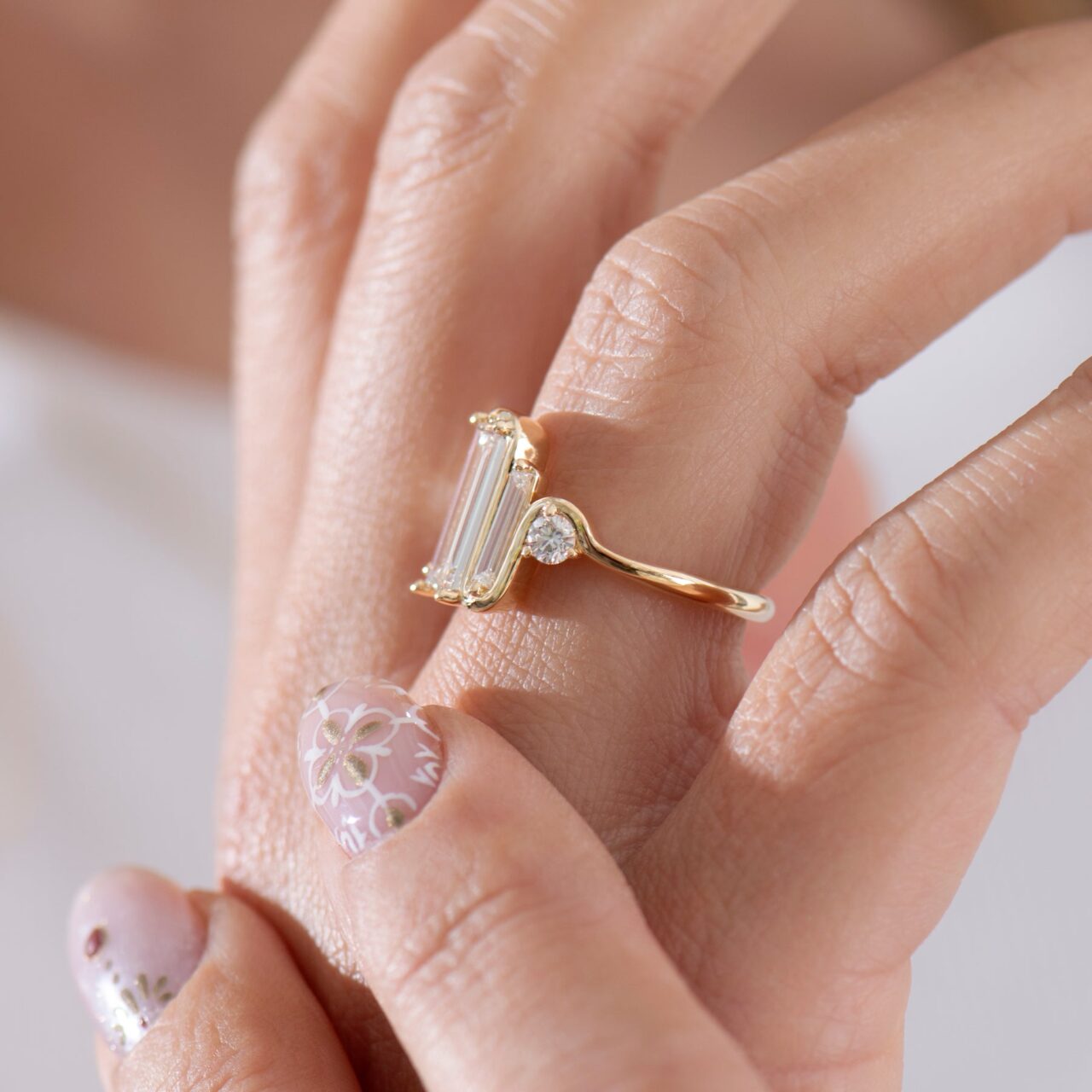 Triple Baguette Diamond Wave Ring Large Side