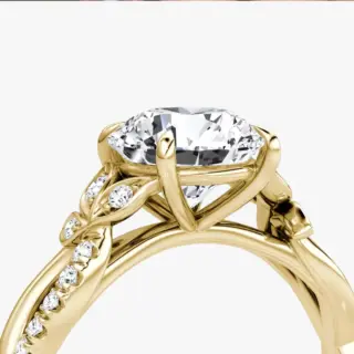 Lab-grown round brilliant diamond engagement ring with twisted floral pavé design in white gold by VRAI