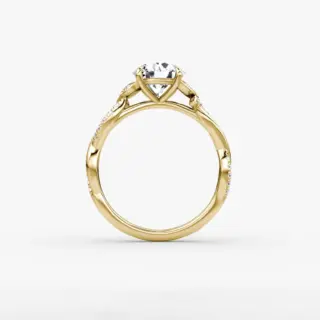 Elegant twisted band engagement ring with floral diamond accents and round center stone by VRAI Jewelry