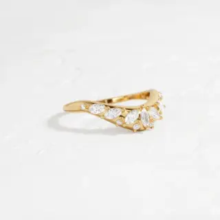 Side profile of the Amplify Band with Marquise Diamonds, highlighting its sculptural design and diamond arrangement.