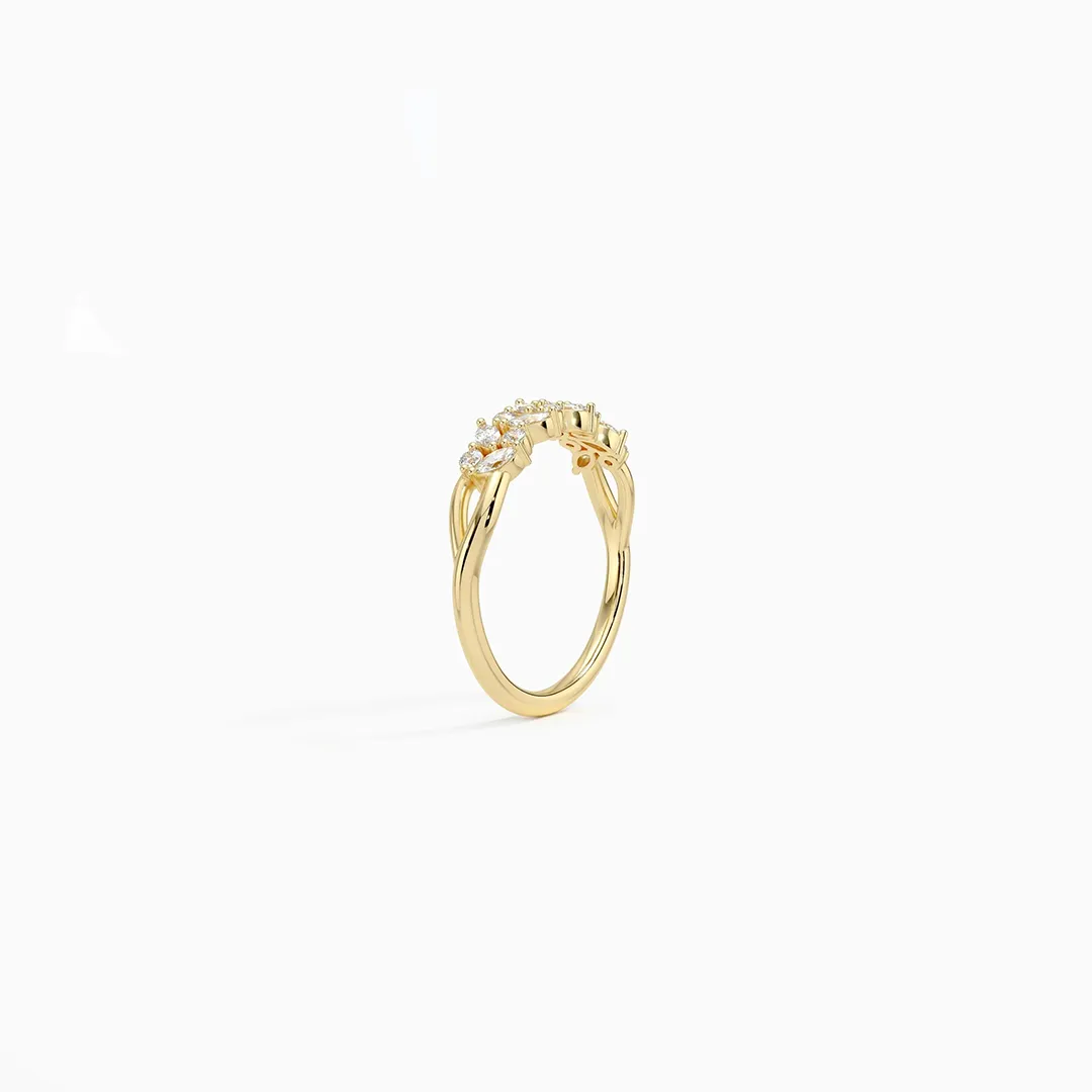 Jardinière Diamond Ring by Brilliant Earth: 18K Yellow Gold band with 0.37ct total diamond weight, showcasing alternating marquise and round diamonds in a nature-inspired design.