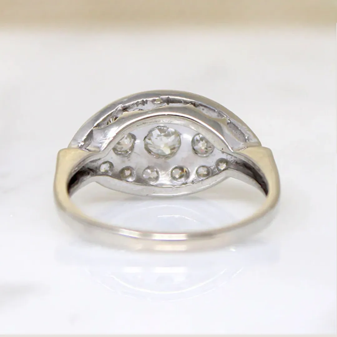 Elegant ‘Eye’ Art Deco ring in 14K white gold with 0.68 ctw old-cut diamond cluster set horizontally in an eye-shape