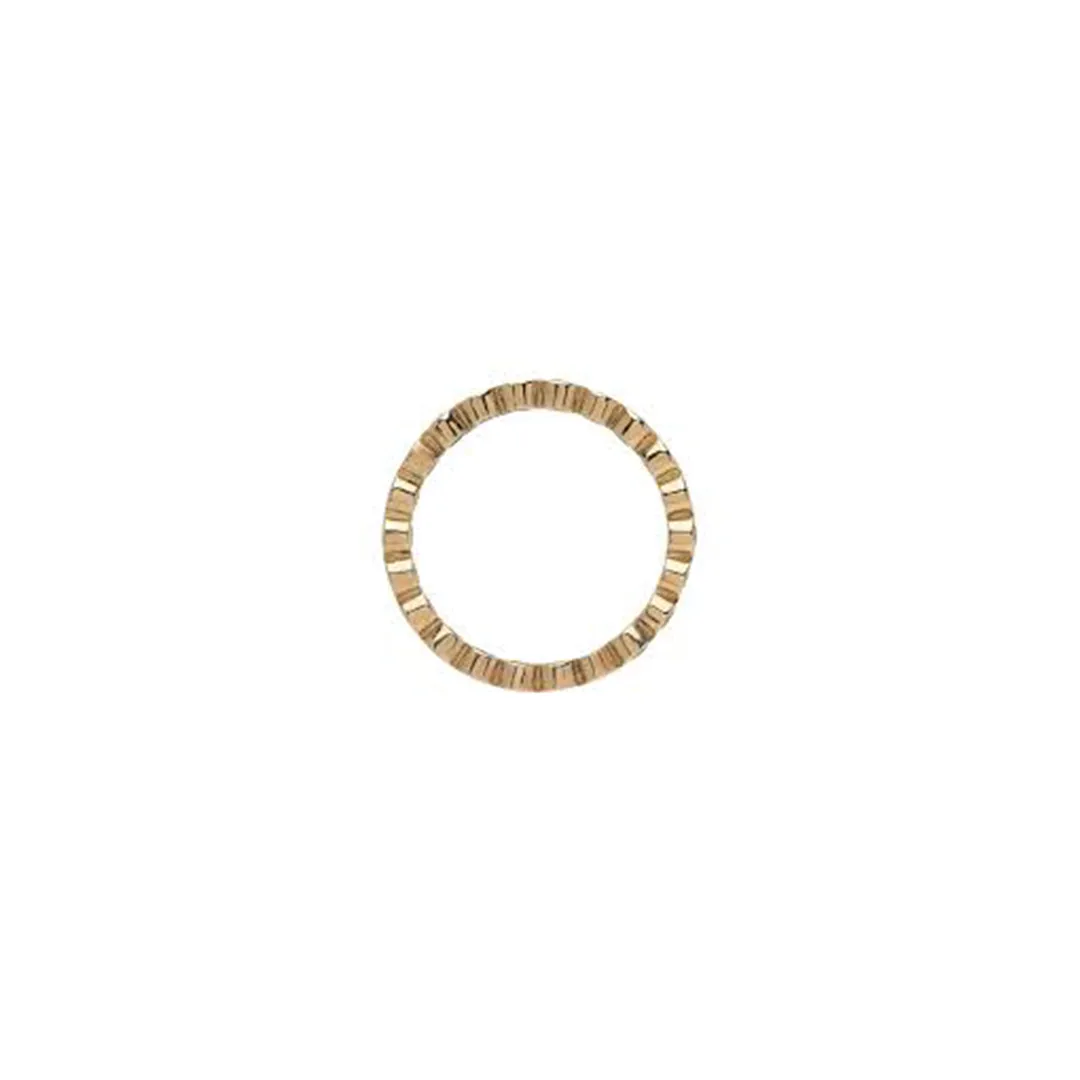 Delicate 14K gold eternity band featuring multicolor sapphire and emerald rainbow pattern.