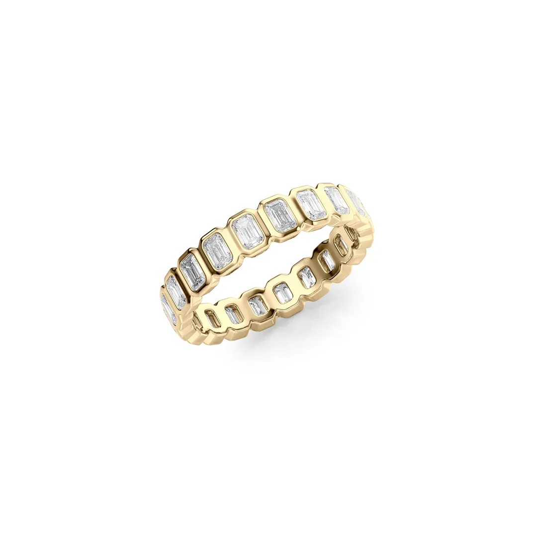 2.0 ctw emerald‑cut diamond eternity ring, bezel‑set in 14K white gold