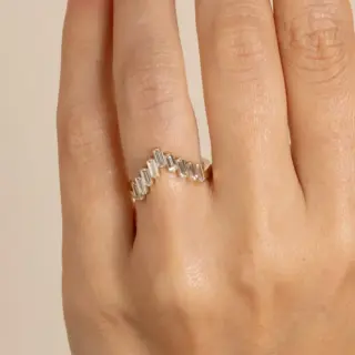 Vintage-inspired Deco Style Nesting Band featuring nine baguette diamonds, crafted in 14k yellow gold by Sofia Kaman.