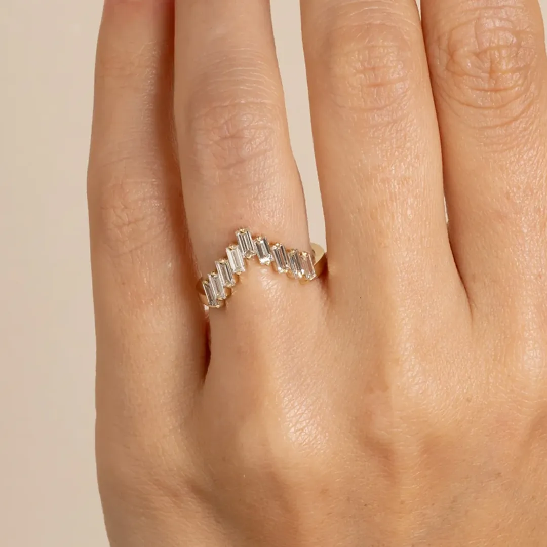 Vintage-inspired Deco Style Nesting Band featuring nine baguette diamonds, crafted in 14k yellow gold by Sofia Kaman.