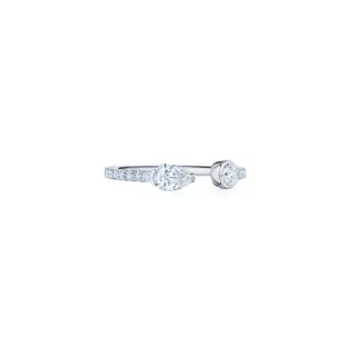 Elegant 18K white gold open band ring by Kwiat, adorned with round diamonds for a modern, minimalist look.