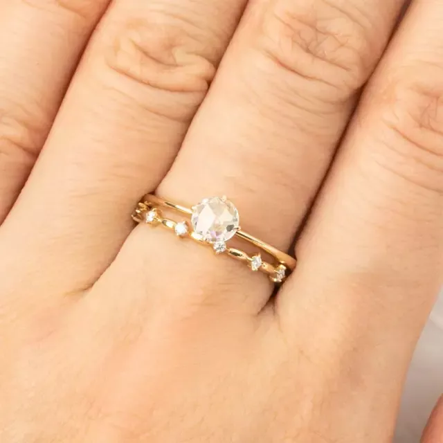 Unique Alice Ring: 0.30ct round rose cut diamond (5x5mm, GH color, VS clarity) in 14k yellow gold, size 7