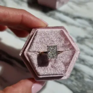 Side view of the 3.18ct Lab-Grown Elongated Cushion Cut Diamond Engagement Ring highlighting the 1.80mm band and medium profile comfort fit