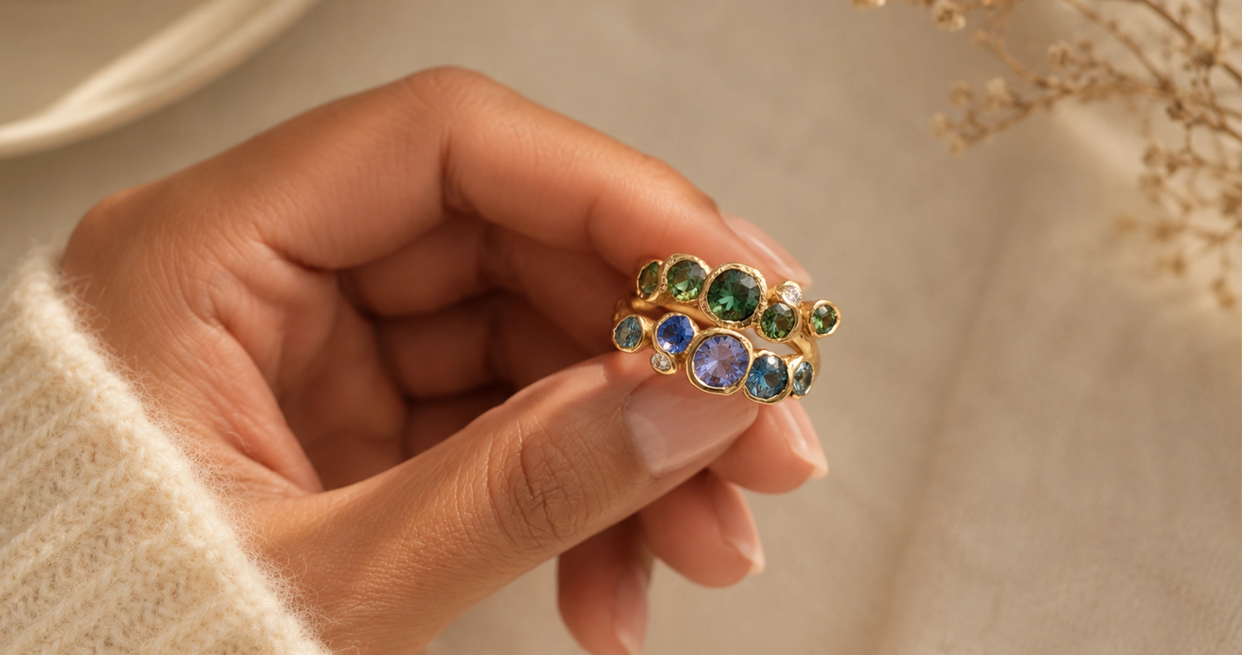 Coloured stone engagement rings