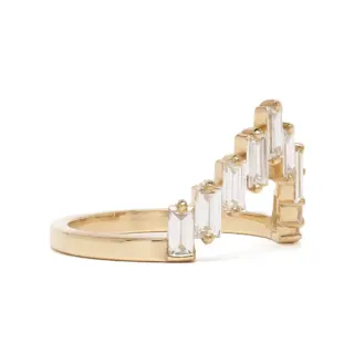 14k yellow gold Deco Style Nesting Band by Sofia Kaman, adorned with nine baguette diamonds in an elegant stepped formation