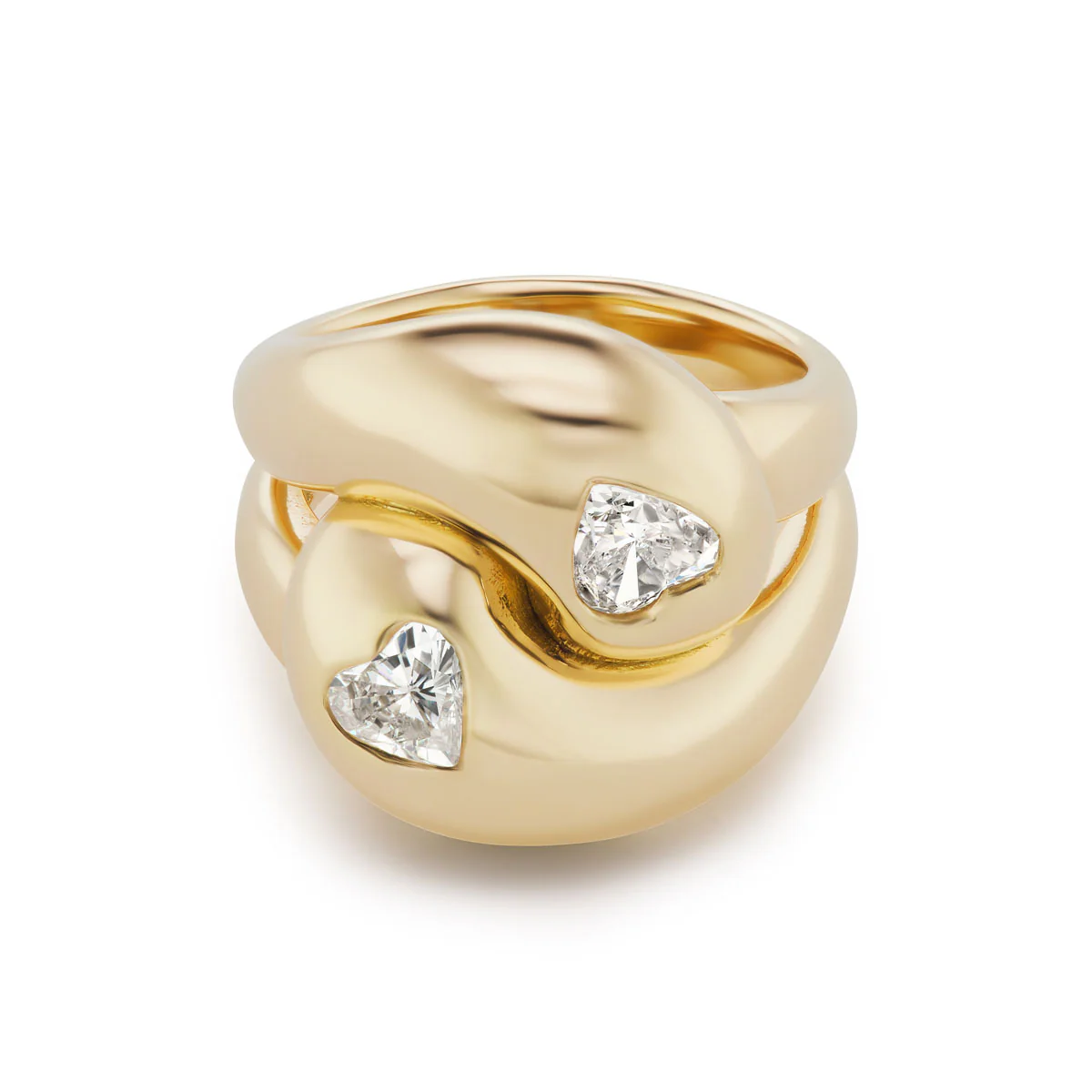 Brent Neale Knot Ring with 2 heart-shaped diamonds totaling 0.80cttw, set in 18K yellow gold, featuring a sculptural knot design from the Knot Collection.
