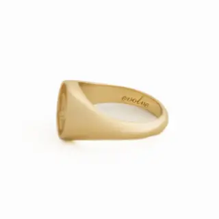 Side view of Juliette Butterfly Signet Ring by Kinn Studio highlighting the 3mm wide band and delicate butterfly motif with a single diamond accent
