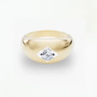 14k yellow gold Lozenge Dome Band Ring by VRAI, featuring a smooth, polished surface with a subtle lozenge shape, offering a modern and minimalist design