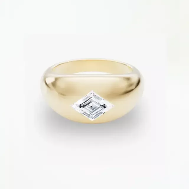 14k yellow gold Lozenge Dome Band Ring by VRAI, featuring a smooth, polished surface with a subtle lozenge shape, offering a modern and minimalist design