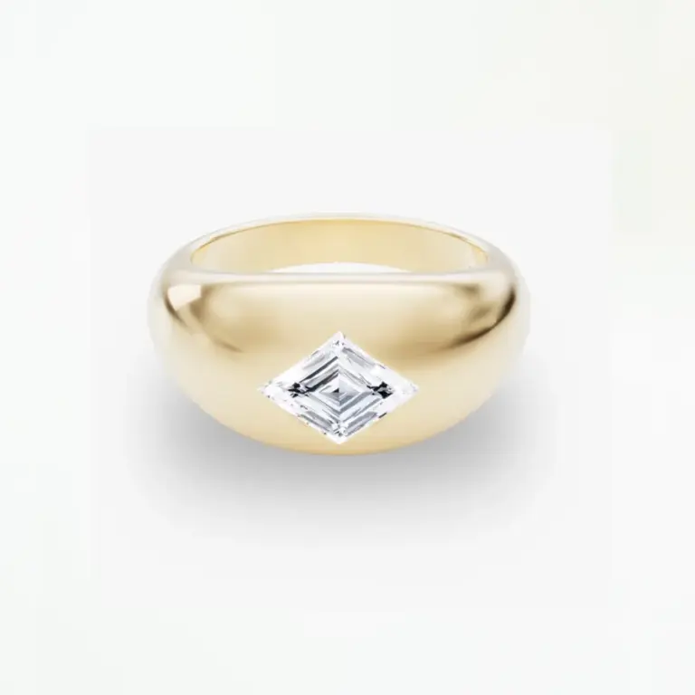 14k yellow gold Lozenge Dome Band Ring by VRAI, featuring a smooth, polished surface with a subtle lozenge shape, offering a modern and minimalist design