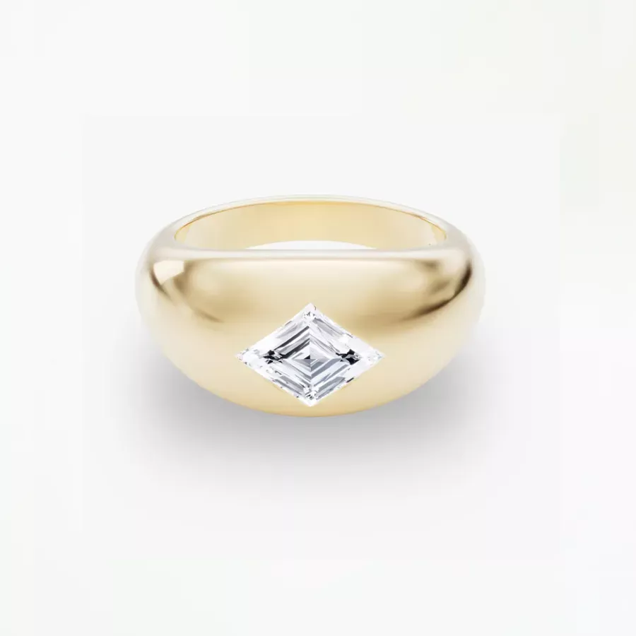 14k yellow gold Lozenge Dome Band Ring by VRAI, featuring a smooth, polished surface with a subtle lozenge shape, offering a modern and minimalist design
