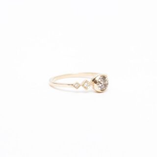 Champagne diamond solitaire Echo ring in 14k gold – delicate beaded setting by Jennie Kwon Designs