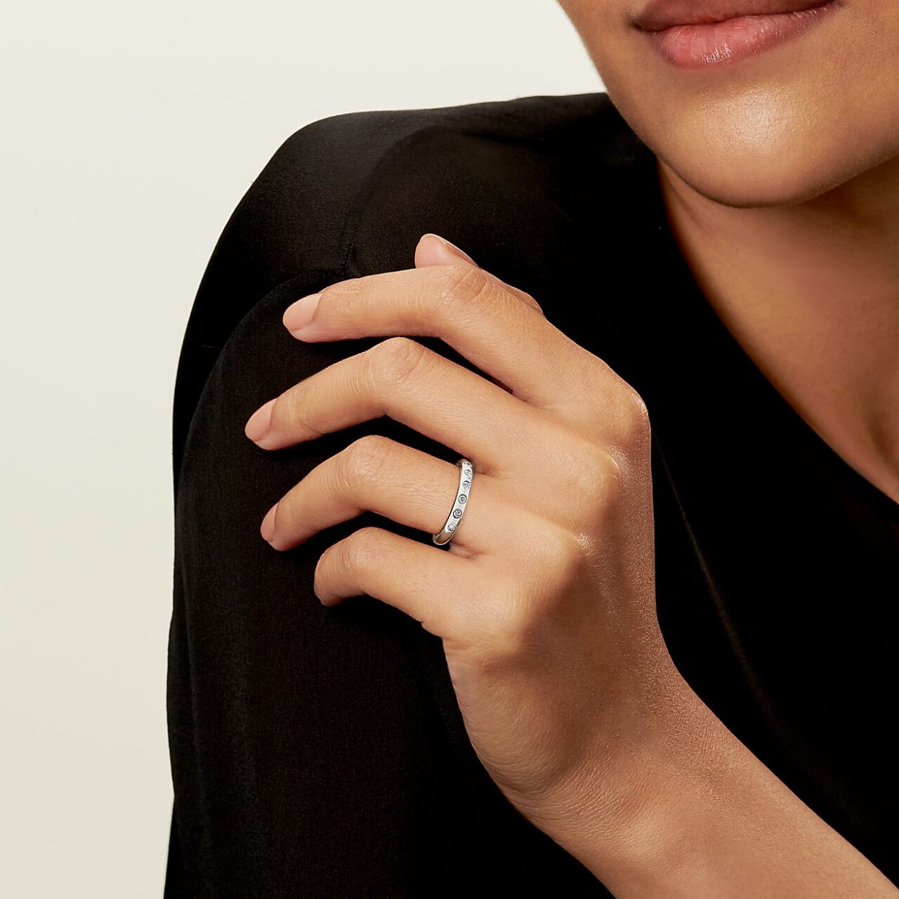 Minimalist Elsa Peretti® Stacking Band Ring by Tiffany & Co., crafted in polished 18k yellow gold