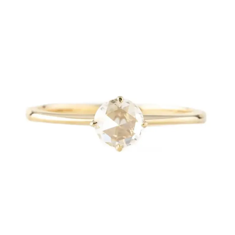 Alice Ring by Envero Jewelry: 0.30ct round rose cut diamond in high-profile four-prong flower setting, 14k yellow gold band.