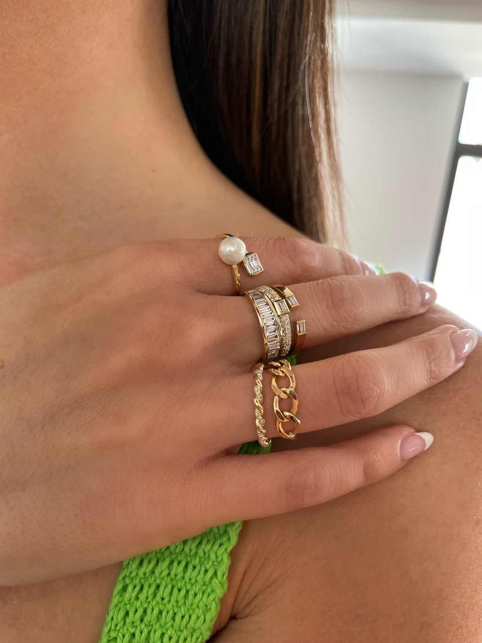 Unique 0.92ct baguette diamond ring in white, yellow, or rose 14k gold, perfect for engagement or special occasions.