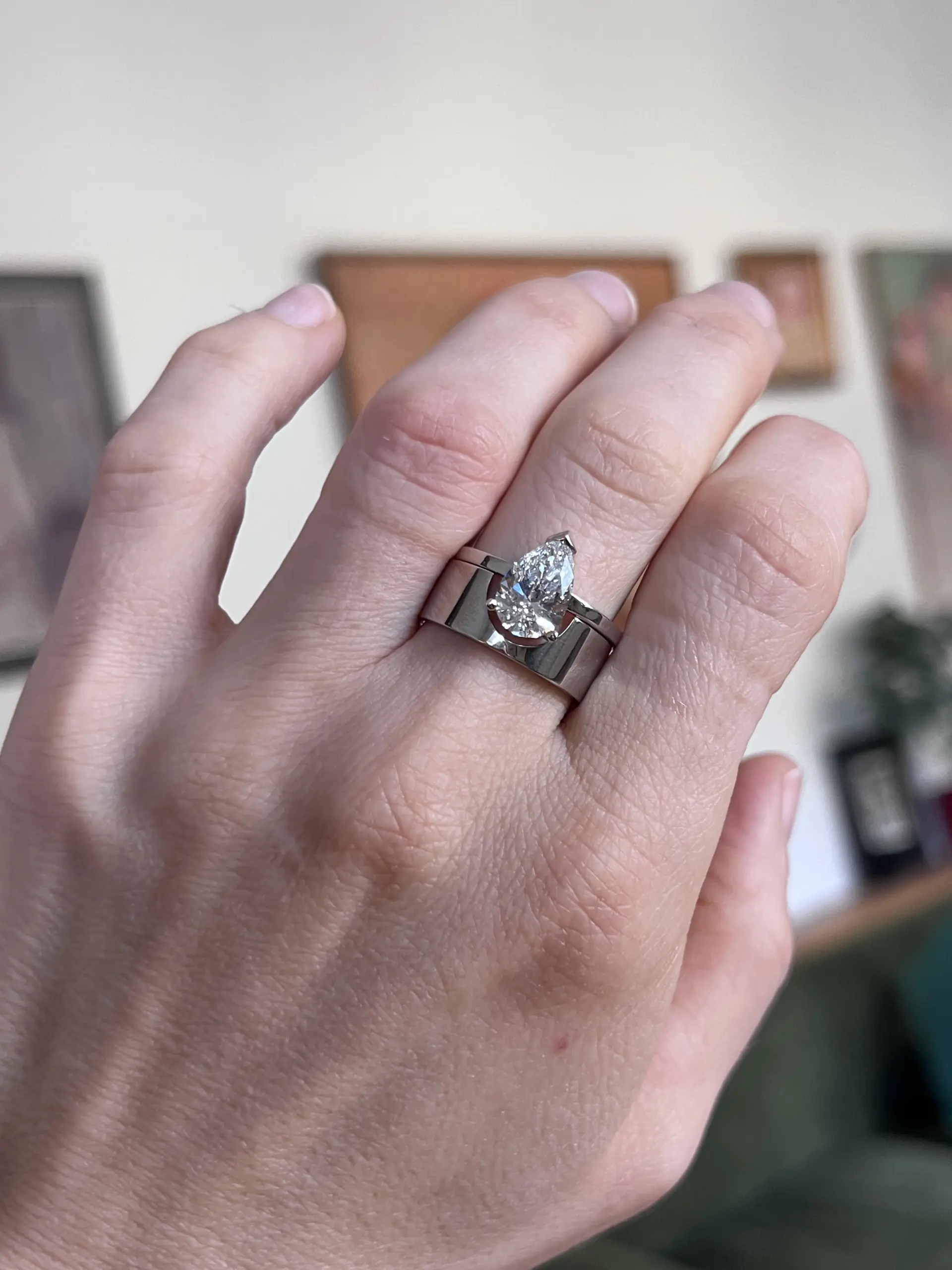 Indre's pear diamond engagement ring
