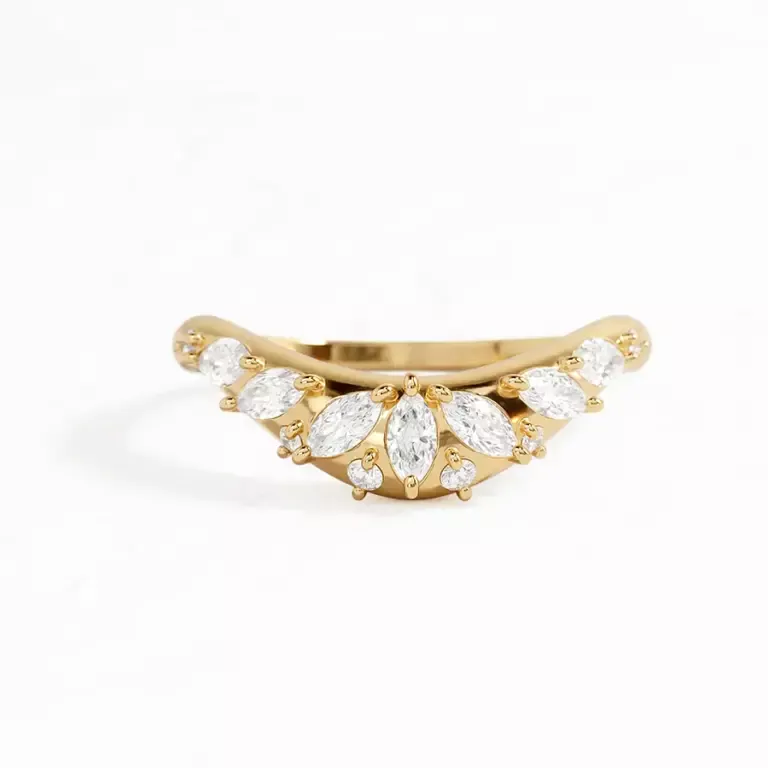 Detailed view of the Amplify Band with Marquise Diamonds' underside, showcasing the craftsmanship and solid gold construction.