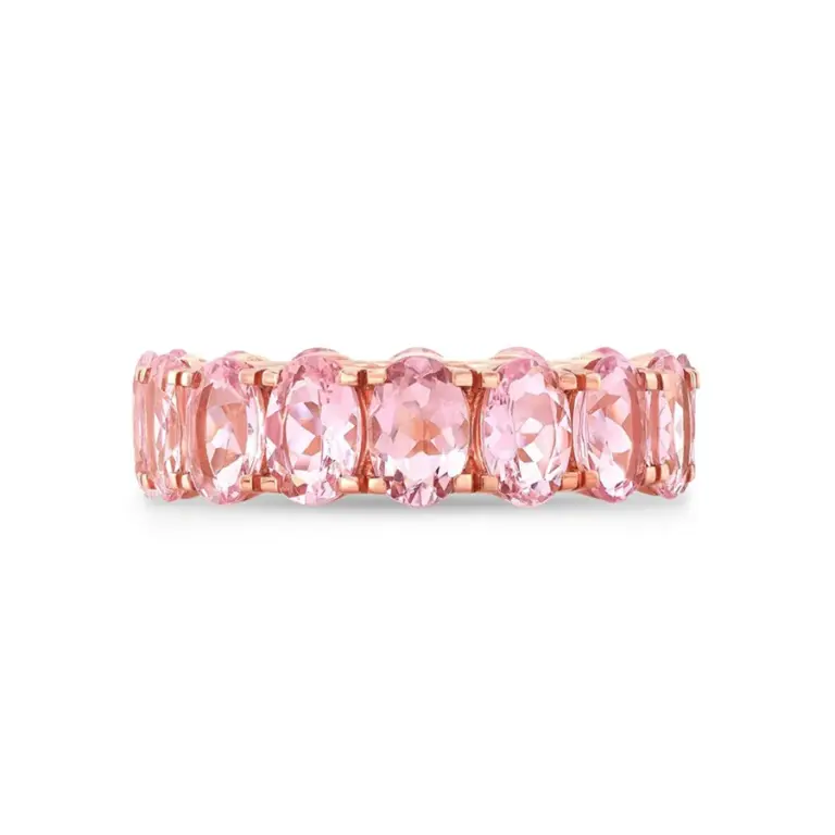 Alina Eternity Oval Morganite Ring with 5.84ct oval morganite stones in U-shape eternity setting, crafted in 14k or 18k gold.