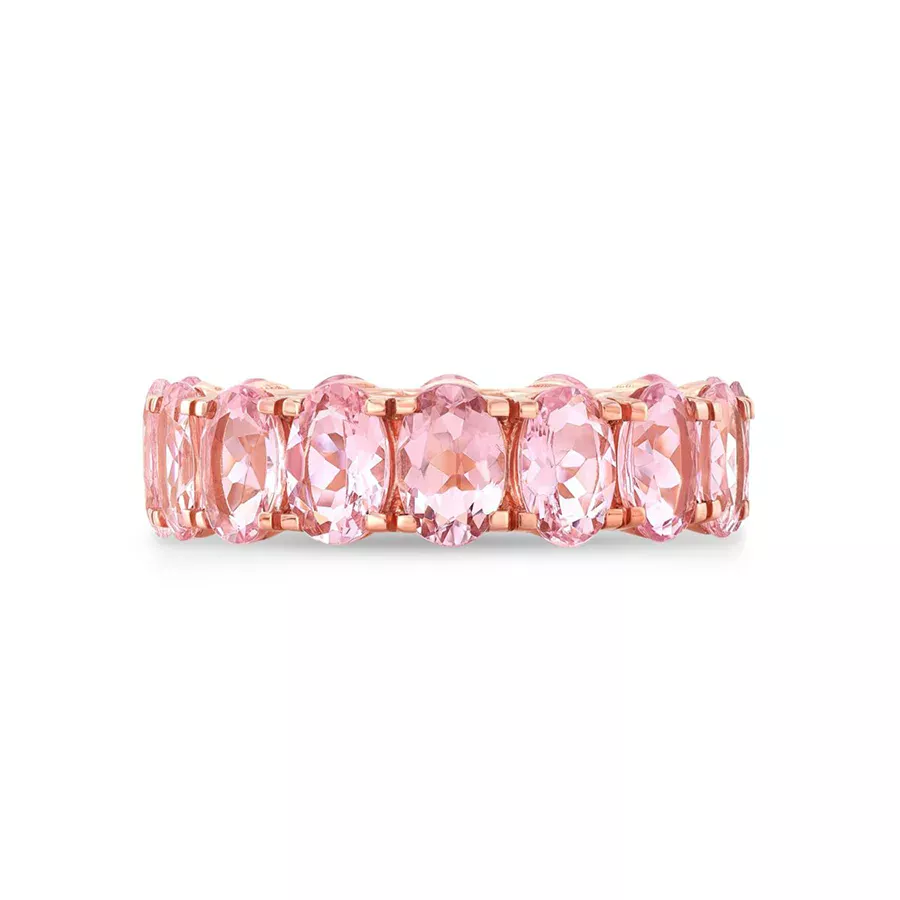 Alina Eternity Oval Morganite Ring with 5.84ct oval morganite stones in U-shape eternity setting, crafted in 14k or 18k gold.