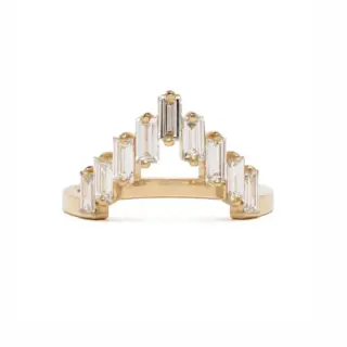 Diamond Baguette Deco Style Nesting Band in 14k yellow gold, featuring nine crisp baguette diamonds arranged in a stepped pattern.