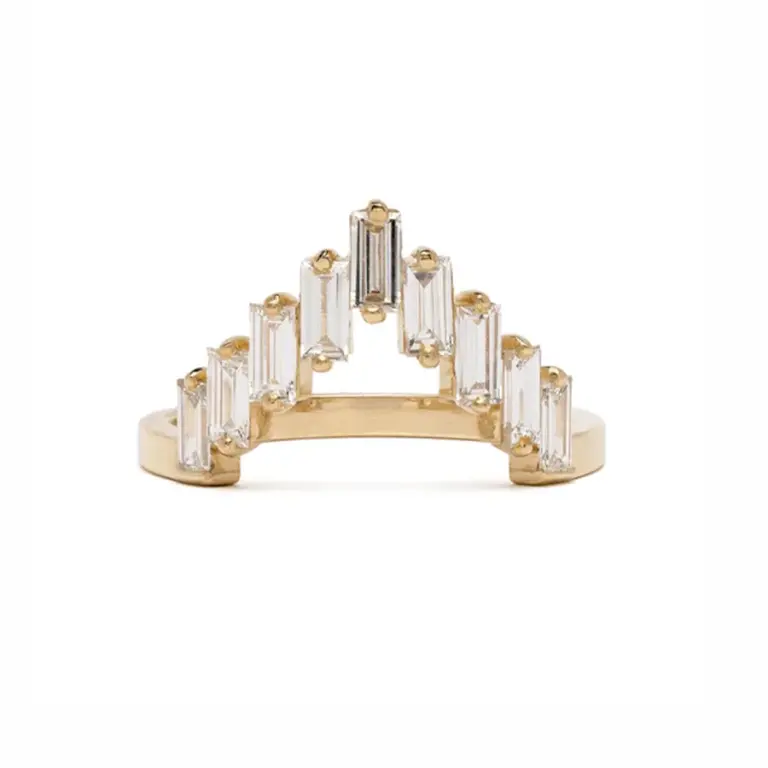 Diamond Baguette Deco Style Nesting Band in 14k yellow gold, featuring nine crisp baguette diamonds arranged in a stepped pattern.