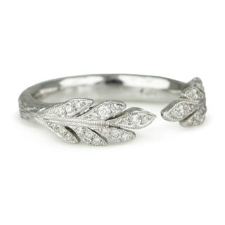 Cathy Waterman Platinum Open Leafside Ring with diamond-set leaf motifs on recycled platinum band.