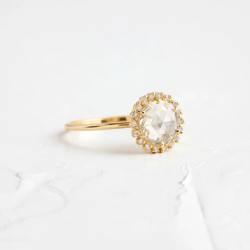Delicate 0.98 ct rose-cut diamond ring with minimalist gold setting – Luminary Ring by Melanie Casey