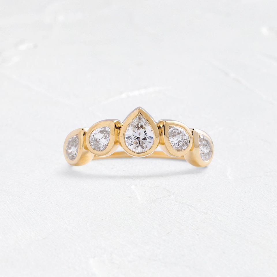 Garland Band by Melanie Casey – dainty 14k gold ring with marquise and round diamond accents