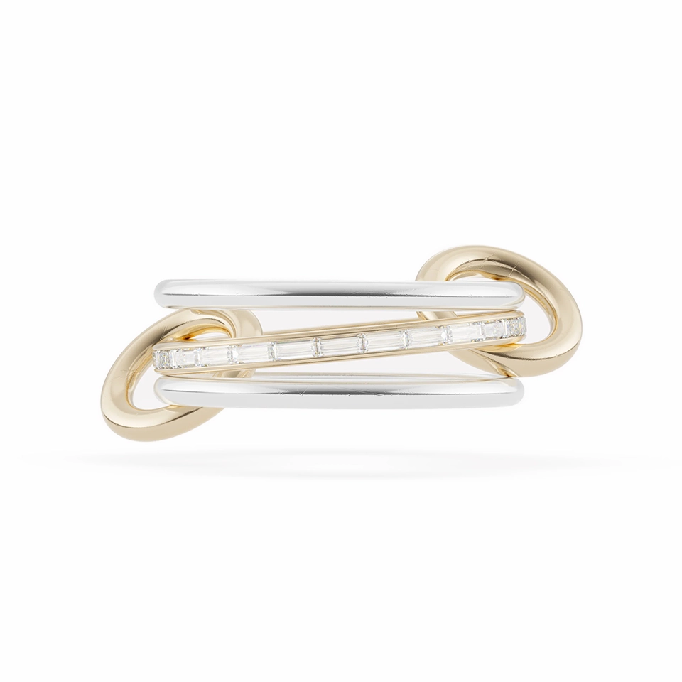 Sonja Ring by Spinelli Kilcollin – multi-band linked ring in mixed 18k yellow, rose, and white gold