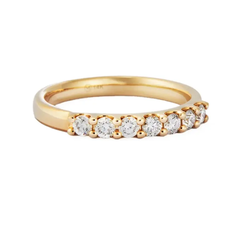 Mejuri Bold Diamond Half Eternity Ring in 14k yellow gold, featuring seven round-cut diamonds totaling 0.43 ct, set in open prongs