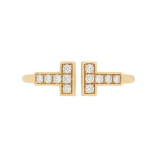 Tiffany T Diamond Wire Ring in 18k yellow gold featuring a minimalist 'T' design with round brilliant diamonds